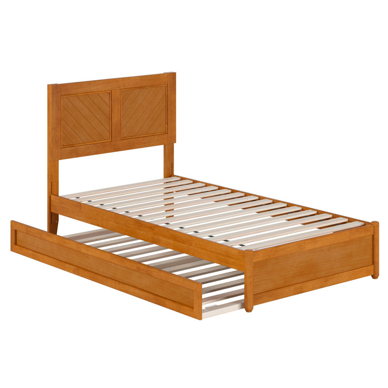 Lit plateforme en bois massif avec pied de lit et gigogne Lamarkus, Simple, Caramel clair
