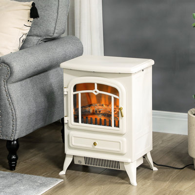 22" Electric Fireplace Heater - Beige, 750W/1500W, Realistic Flame & Log, Overheating Protected, Freestanding Stove For 216 Sq Ft Space Beige Color, Flames Logs, Overheat