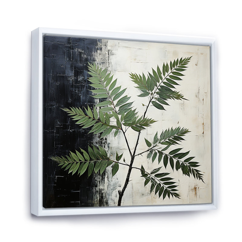 «Sooty Sequoia Leaves I», reproduction sur toile, Cadre flottant blanc, H 30 po x l 30 po