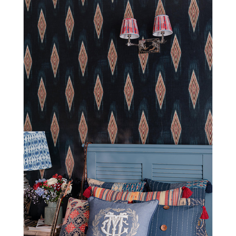 Woodstock Lifestyle Geometric Wallpaper Roll, Beige/Indigo/Red