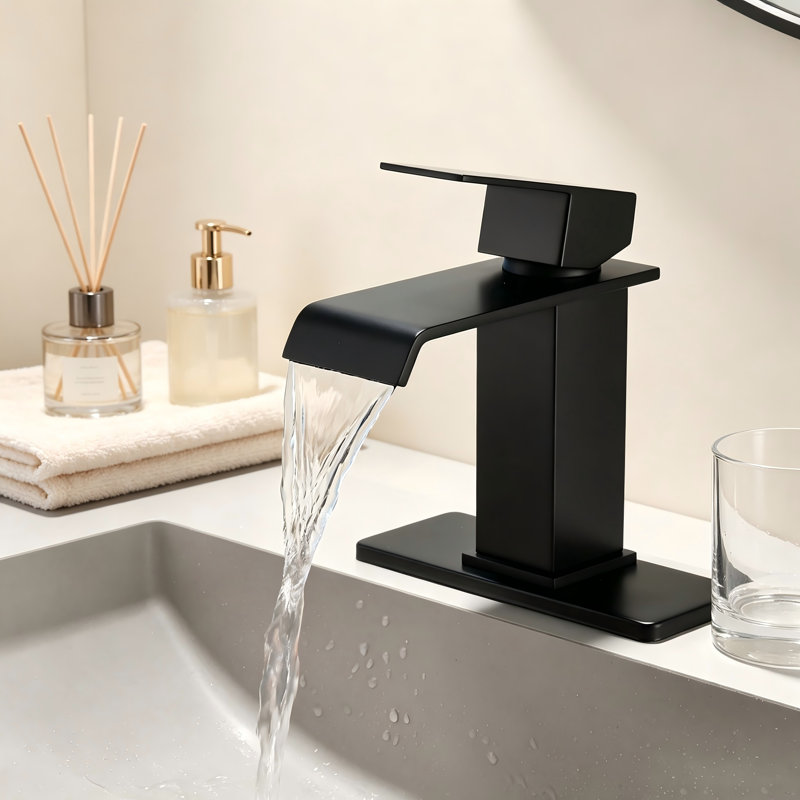 Robinet à un trou avec bonde escamotable, Noir mat