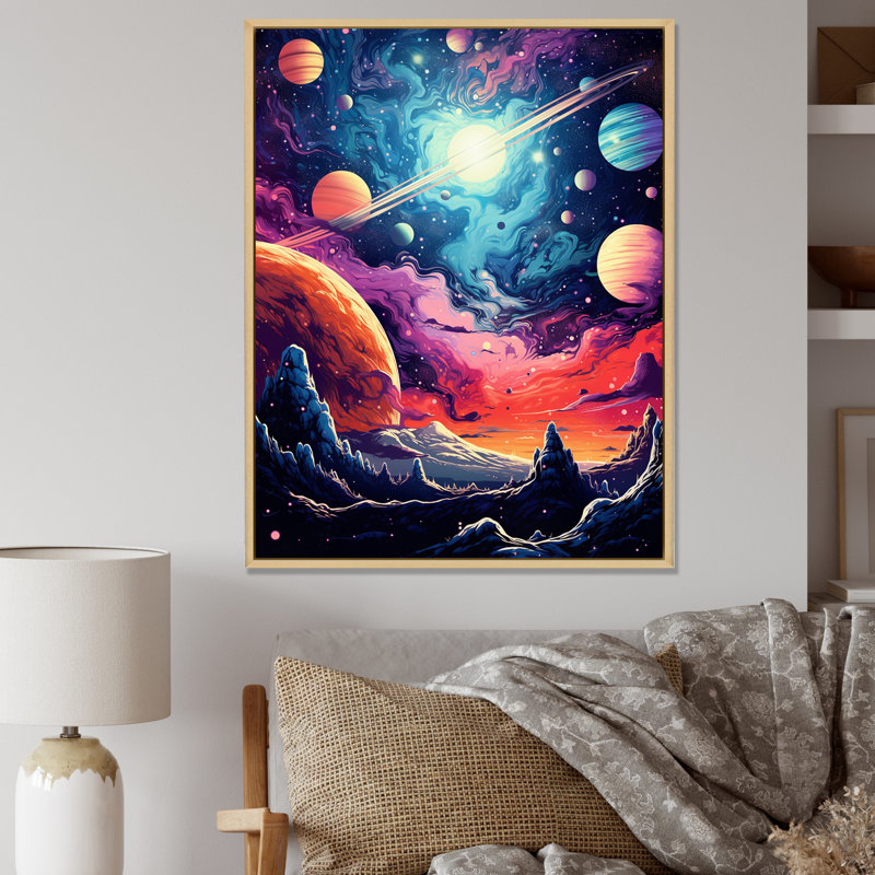 Bright Star in Distant Galaxy sur toile, Cadre flottant brun, H 32 po x l 16 po x P 1 po
