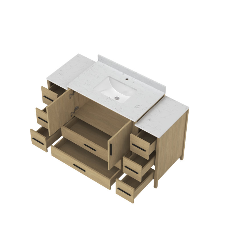 60 po Meuble-lavabo autoportant avec plateau en marbre d'ingénierie assemblé