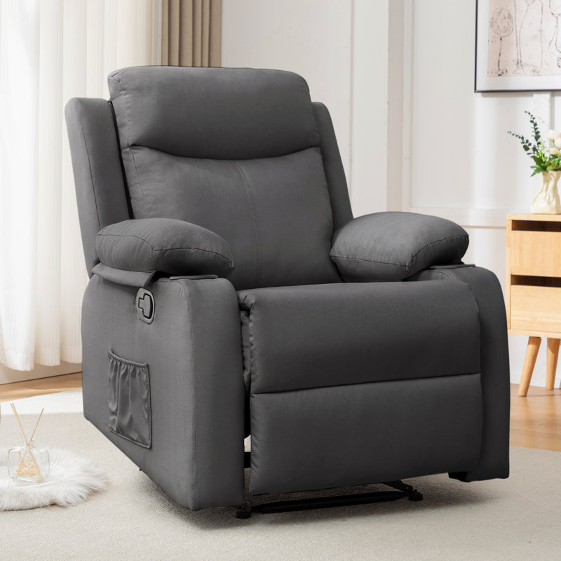 KORSER Recliner Chair, Rocker Recliners For Living Room, Small Recliner For Small Spaces, Fabric Manual Recliners With Side Pockects