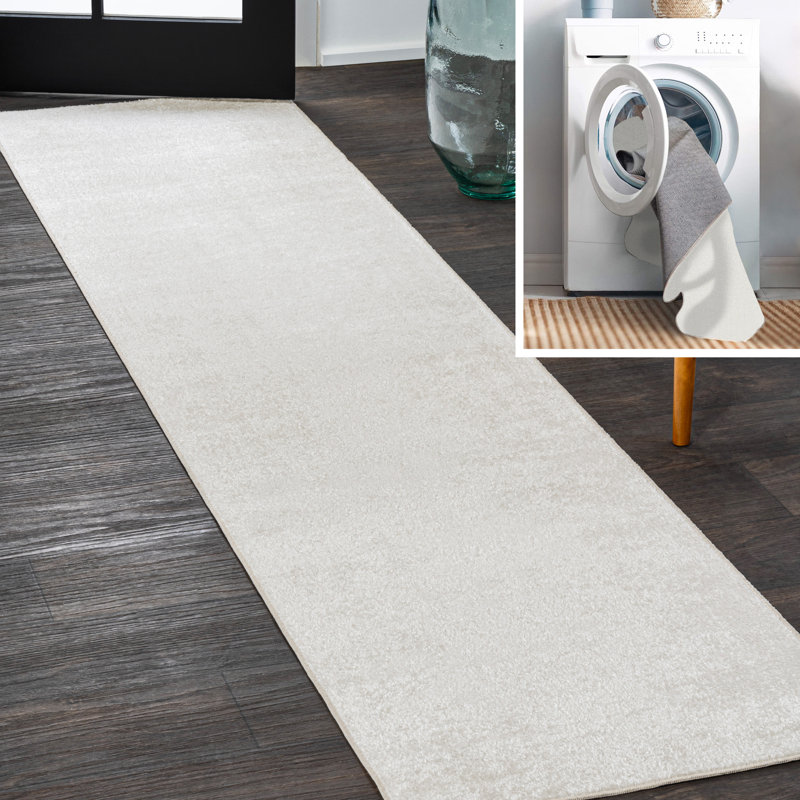 Yaniyah Classic Solid Low-Pile Machine-Washable Cream Rug, Runner 2' x 7'10"