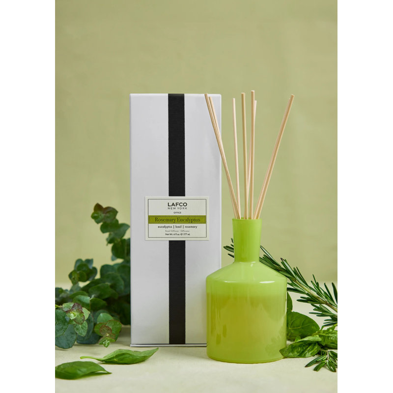 Reed Diffuser, 5.5" H x 3" W x 3" D, Rosemary Eucalyptus, Light Green