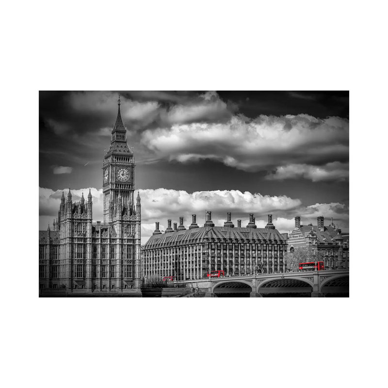 London Big Ben And Red Bus by Melanie Viola - Print on Canvas, Wrapped Canvas, 45.72cm H x 66.04cm W x 1.91cm D
