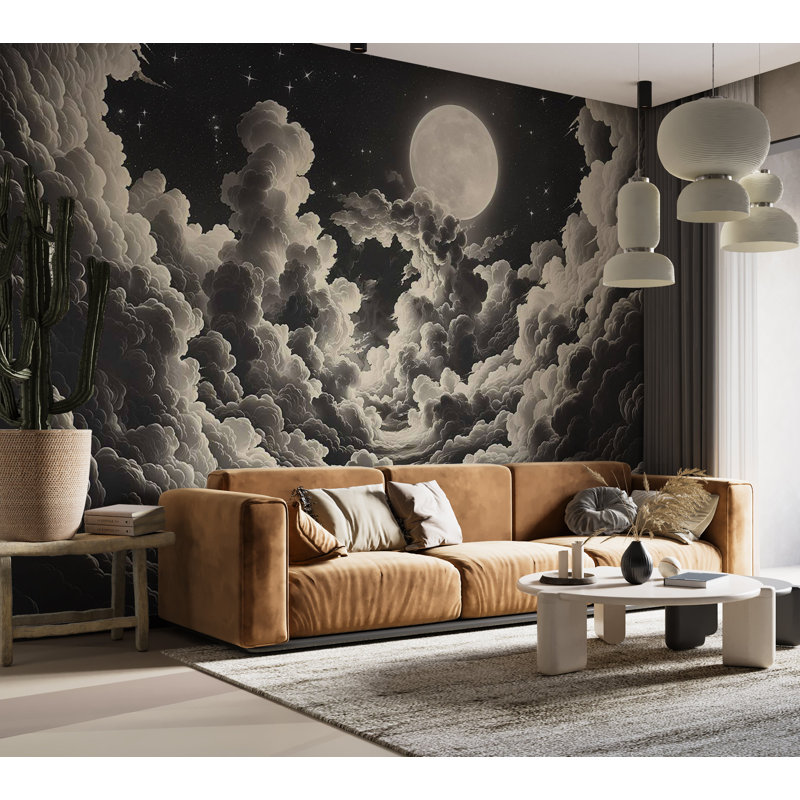Papier peint espace - Lune et étoiles la nuit, L 27 po x l 39 po