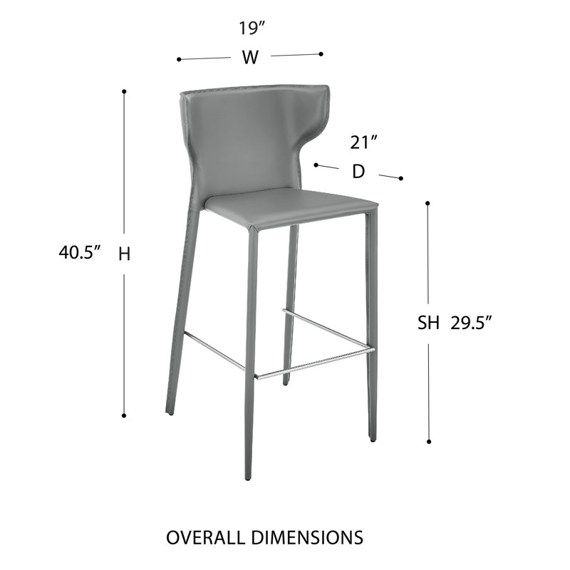 Divinia Bar Stool In Gray Regenerated Leather - Set Of 2, Bar Stool (29.53” Seat Height), Gray