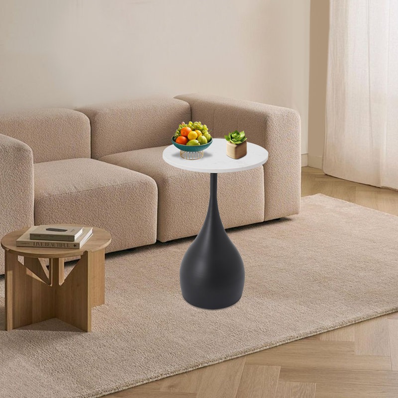 Round End Table, Sofa Side Table For Small Spaces, Black