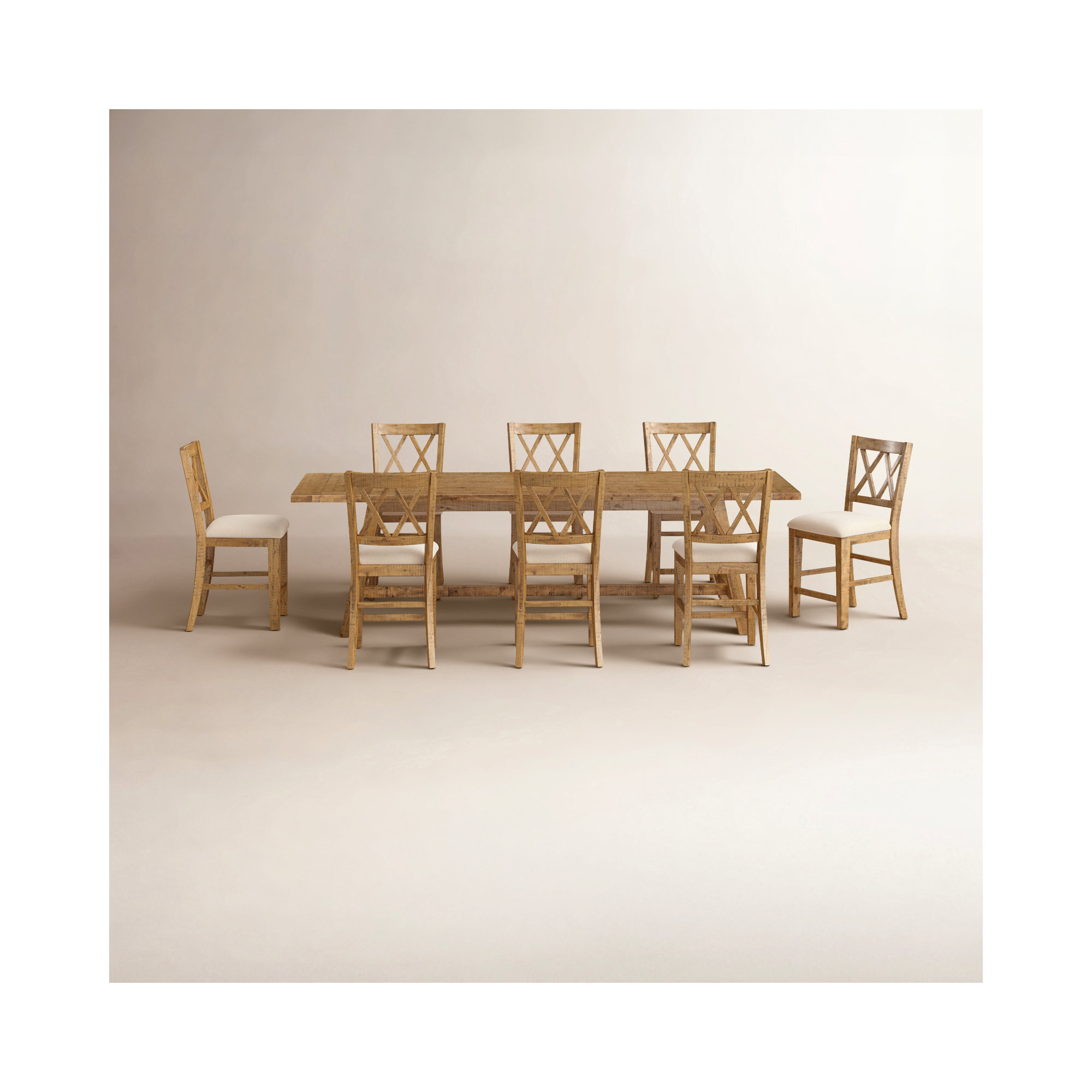 Maxine Extendable Solid Wood Dining Set, 9 Pieces: 1 Table, 8 Chairs