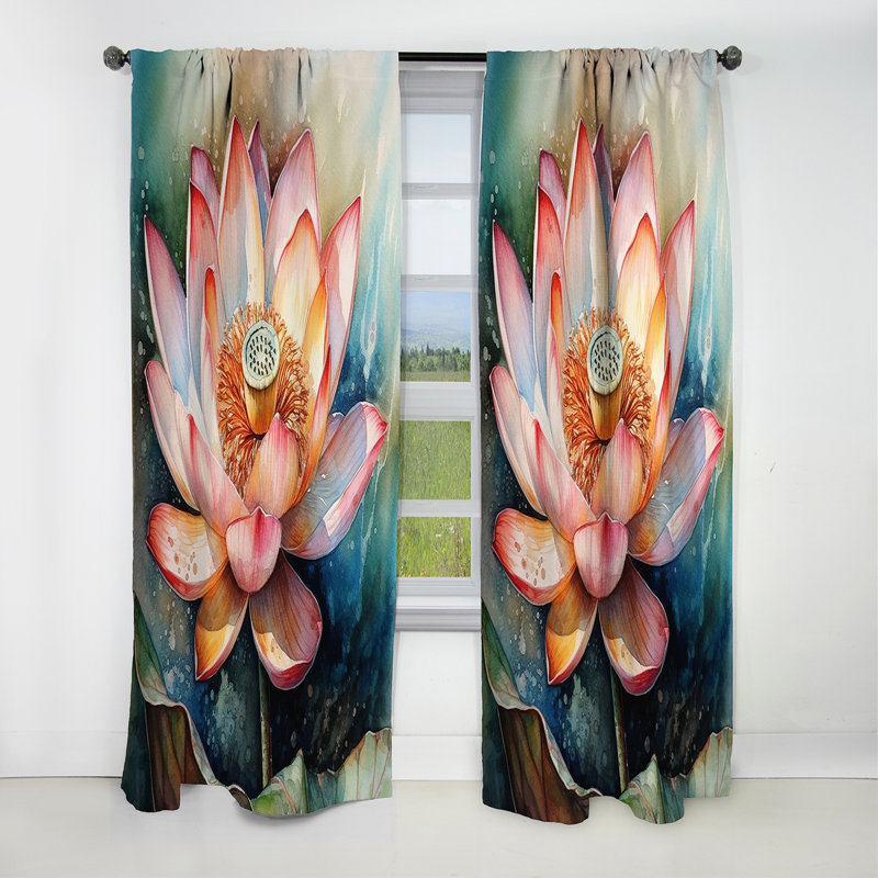 Rideau de lotus rose en velours floral - Dreams III, L 52 po x L 63 po