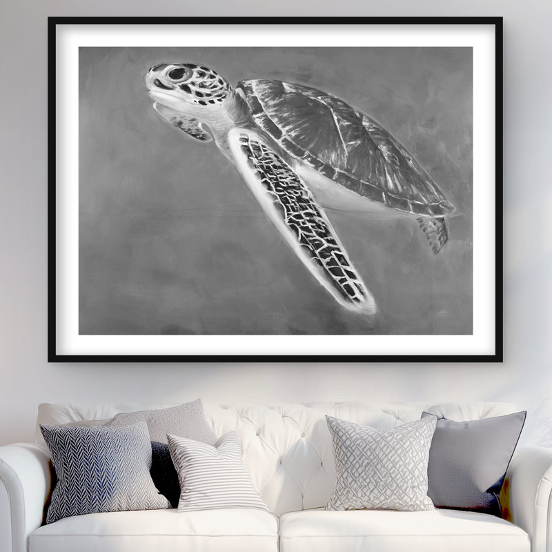 Grayscale Sea Turtle Print | Black & White Framed Decor