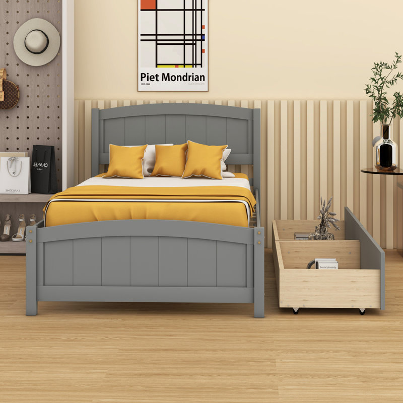 Lit plateforme avec tiroirs, gris
