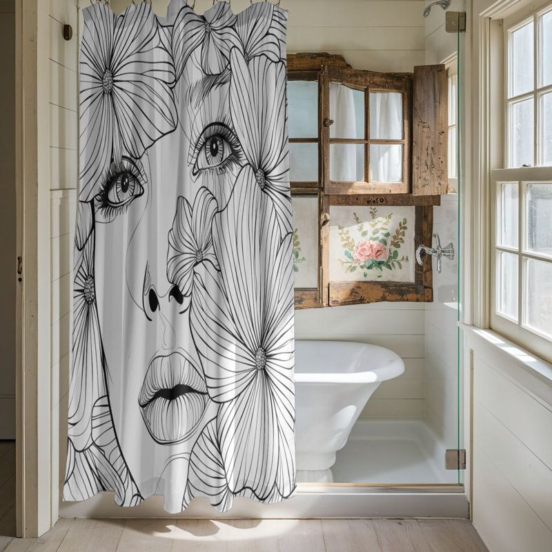 Floral Face Sketches - Rideau de douche standard 1 pièce, H 74 po x l 71 po