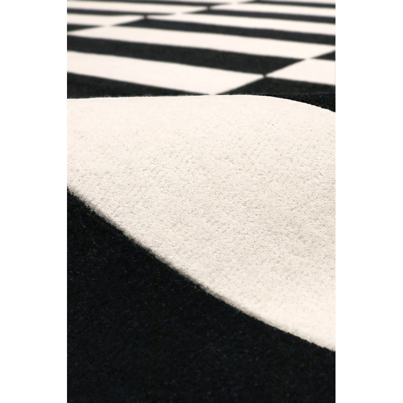 Tapis rayé touffeté à la main noir / beige Rodeo, Rectangle 9 pi 9 po x 13 pi 9 po