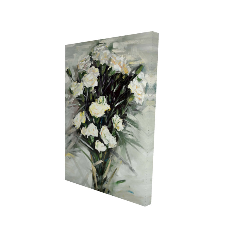 Lisianthus - bouquet de fleurs blanches sur toile, H 36 po x l 24 po
