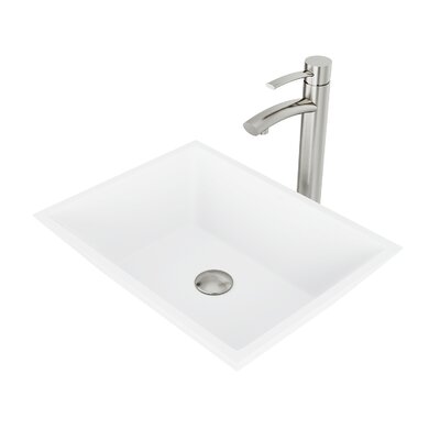 Vinca 18"" L x 14"" W x 5"" H Rectangular White Matte Stoneâ¢ Vessel Bathroom Sink with 13"" H Faucet -  VIGO, VGT1212