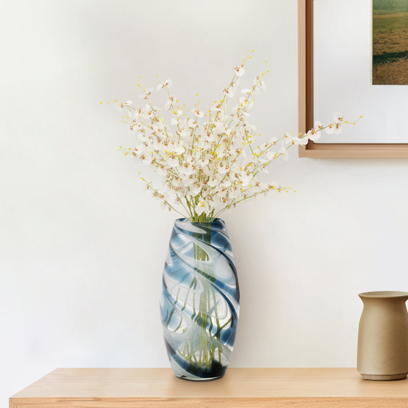 Hand-Blown Glass Vase with Elegant Swirl Design, 12" H x 6" W x 6" D