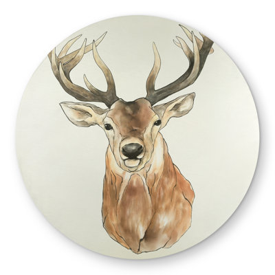 Front Deer Portrait - Holidays Deer Round Outdoor Rug | Decor