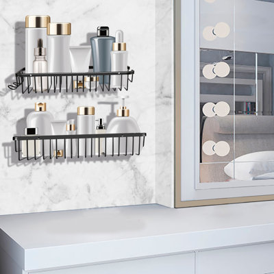 Ensemble de 2 tablettes de rangement murales flottantes avec cadre en métal noir et support à serviettes pour salle de bain, chambre à coucher, salon, cuisine, bureau