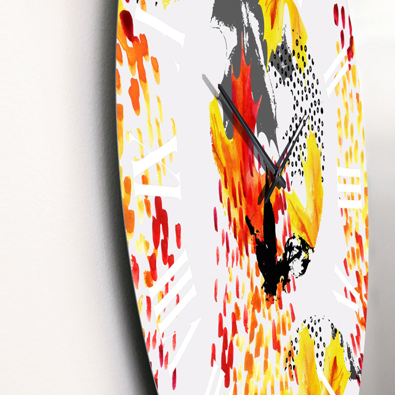 Jaune et rouge couleurs d'automne - Horloge murale à motifs, Moyen