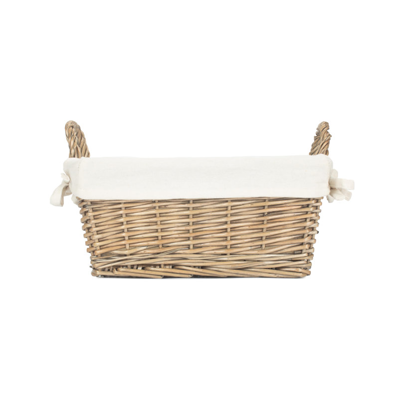 Wicker Lined Storage Basket with Handles, 22cm H x 24cm W x 34cm D