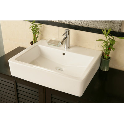 Box 24 Vessel Lavatory White Bathroom Sink, 23" x 19" Rectangular Vitreous China with Overflow