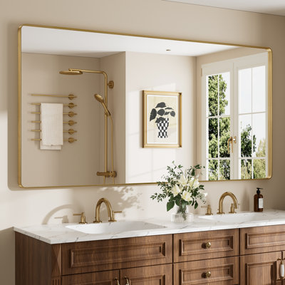 Llesenia Mirror with HD Tempered Glass and Aluminum Alloy Frame, French Cleat Wall-Mounted Bathroom Vanity Mirror