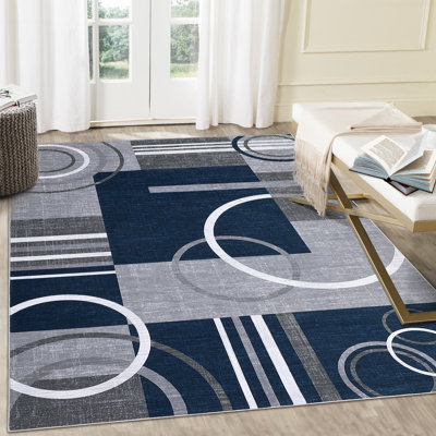 Tapis géométrique lavable à la machine avec envers en caoutchouc pour le salon Tapis de salle à manger moderne antidérapant Tapis de sol facile à nettoyer pour la chambre à coucher