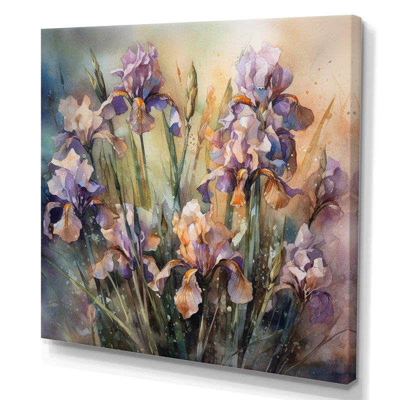 Art mural mauve vert sauvage Iri S II - Iris, H 30 po x l 30 po x P 1 po, Toile tendue