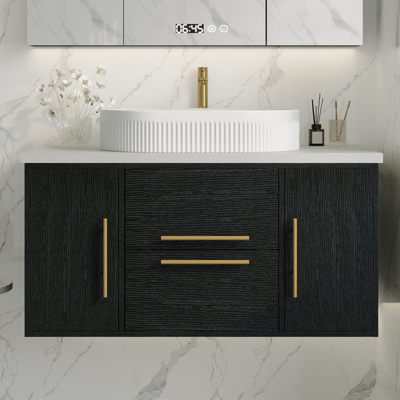 Meuble-lavabo flottant moderne 39,4 po avec lavabo en céramique pour petite salle de bain