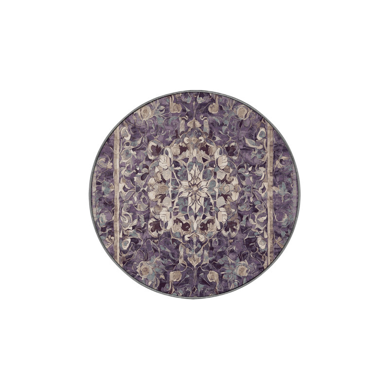 Machine Washable Gray Area Rug, Round 6'