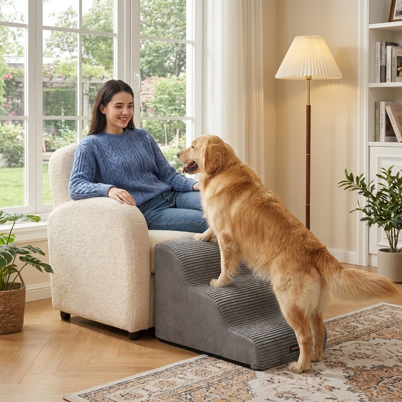 Escalier pour animaux 3 étapes imperméable avec housse lavable amovible et poignée