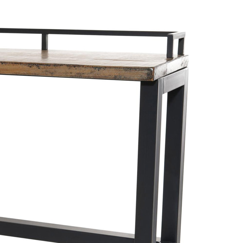 Zarahi Pine Rectangular Solid Wood Top with Iron Base Dining Table