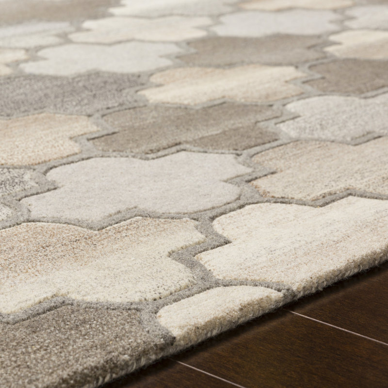 Breccan Geometric Handmade Tufted Wool Gray Area Rug, Runner 2'6" x 8'