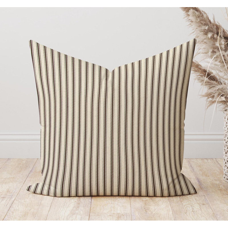 Housse de coussin Pin Stripe, Carré 15 po, Brun / Beige