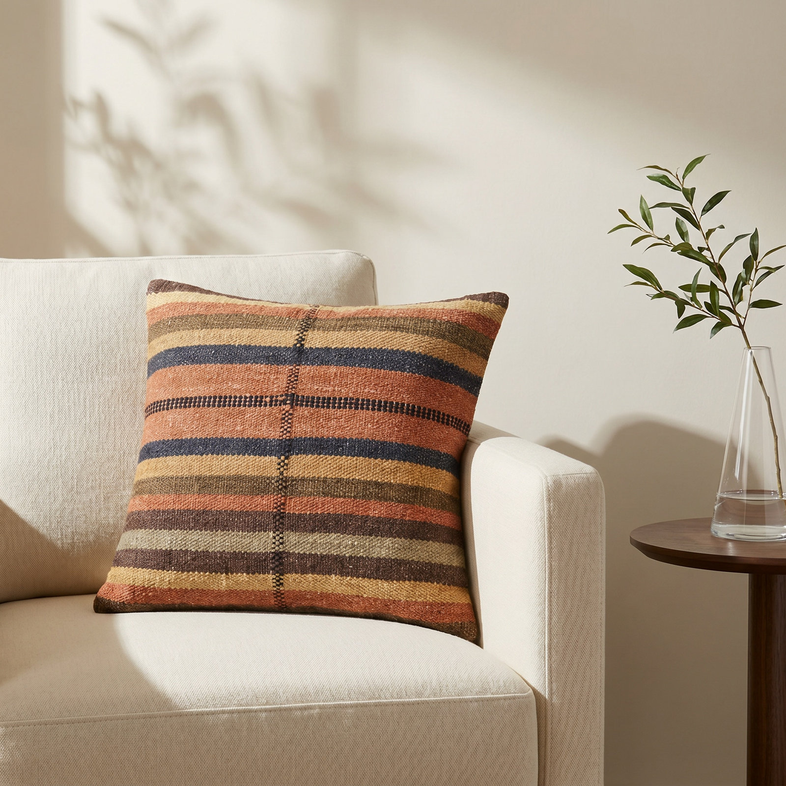 Blanche Accent Pillow, Orange Striped, Polyester, 18"H x 18"W