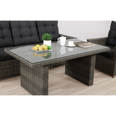 ASTI 58" Wide 26" Height All-Weather Wicker Outdoor Cocktail Table With Glass Top