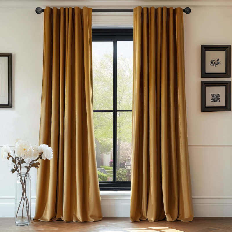 Rideau en velours uni pour le salon, L 52 po x L 84 po, Gold Brown