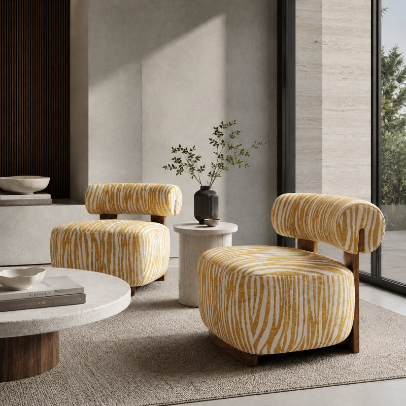 Fauteuil d'appoint à rayures zébrées de 76 cm de large, chenille, jaune, Yellow