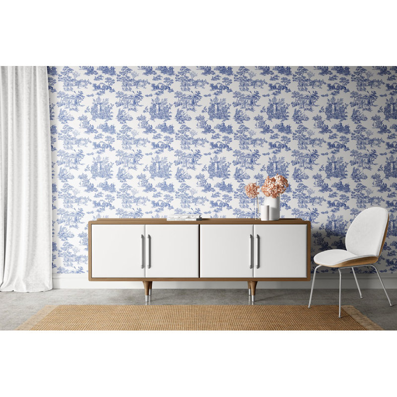 Apocalypse Toile Wallpaper, White/Blue/Ivory