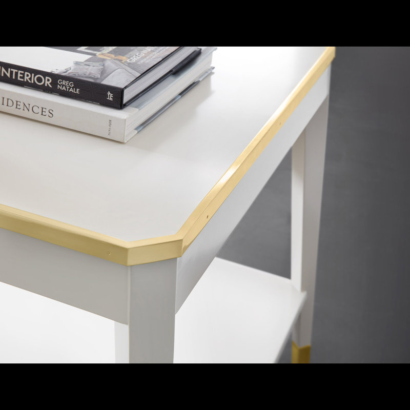Modern History End Table, White/Gold
