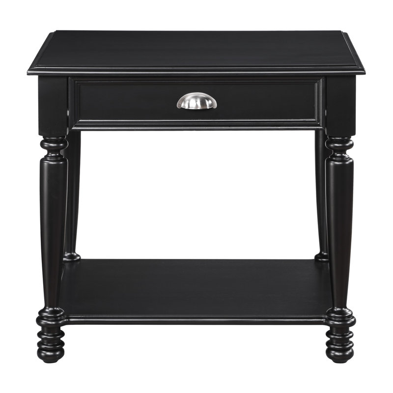 Table de bout classique à finition noire - meubles de salon traditionnels en bois avec tiroir et tablette