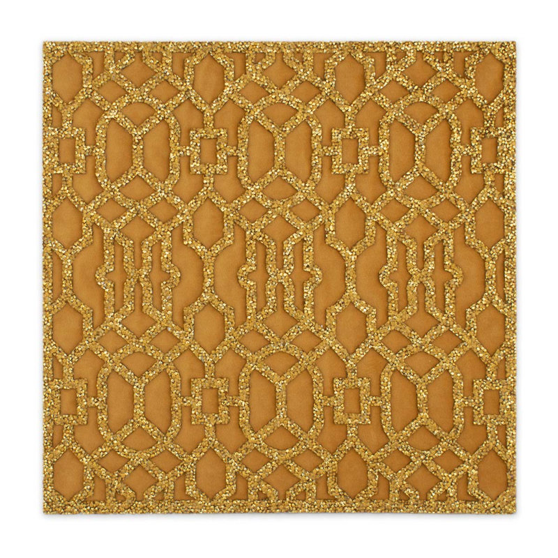 Napperon Sparkles Home | Motif de strass découpé au laser | Envers en velours | Carré 14 po x 14 po, Or