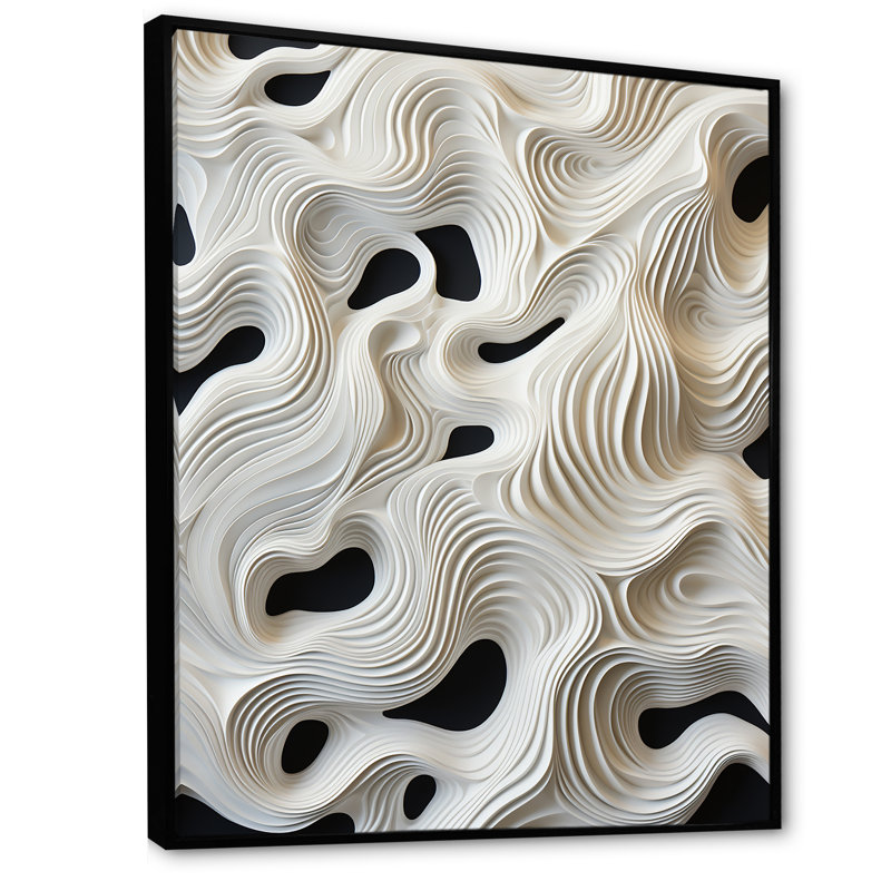 Vagues monochromes en noir et blanc, Cadre flottant noir, H 32 po x l 16 po x P 1 po