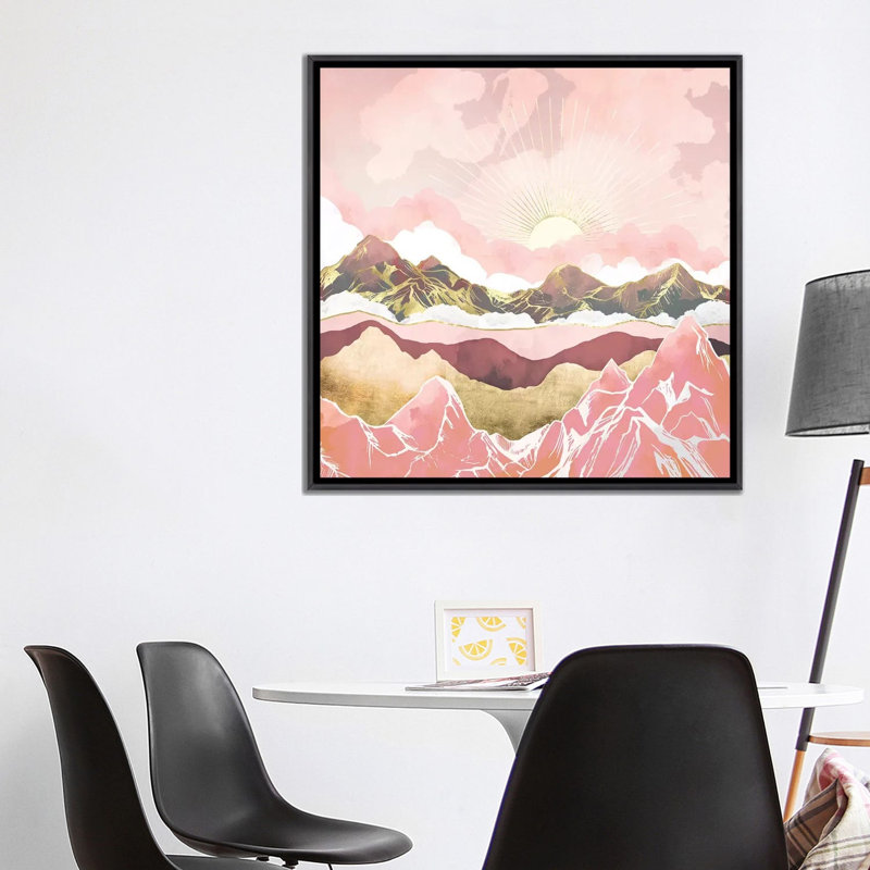 Blush Summer Sunrise - impression d'art graphique, 37" H x 37" W x 1.5" D, Aucun mat, Toile avec cadre noir patiné