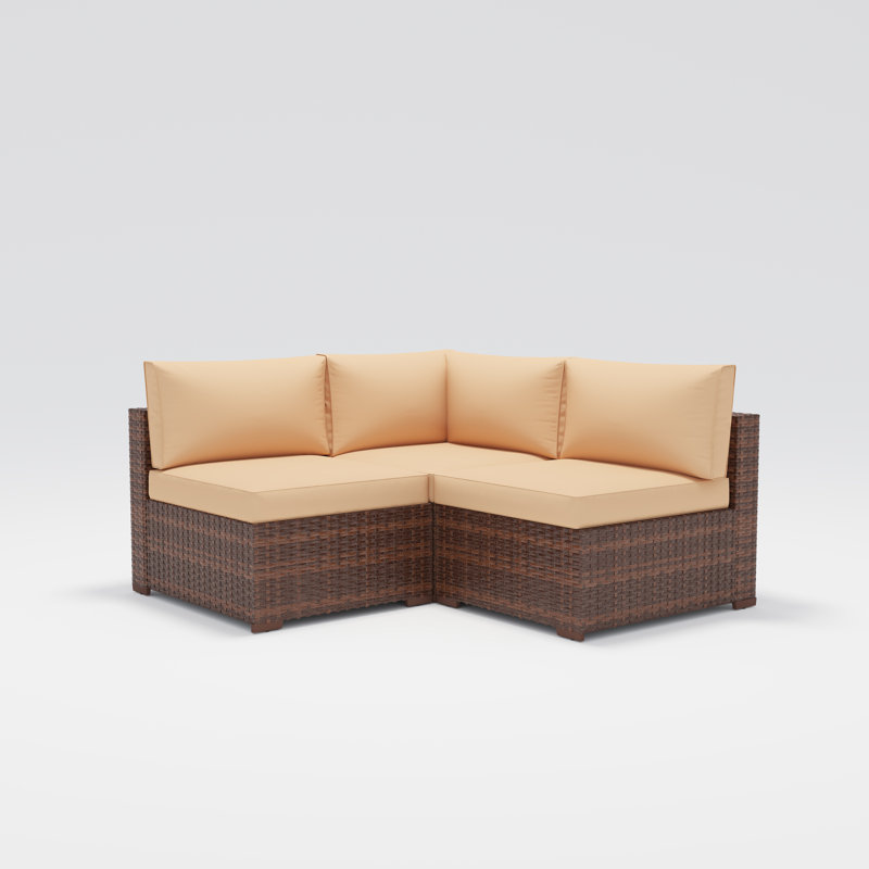 Bryonny Wicker 3 - Person Modular Patio Conversation Set with Cushions, Brown Frame/Beige Cushion
