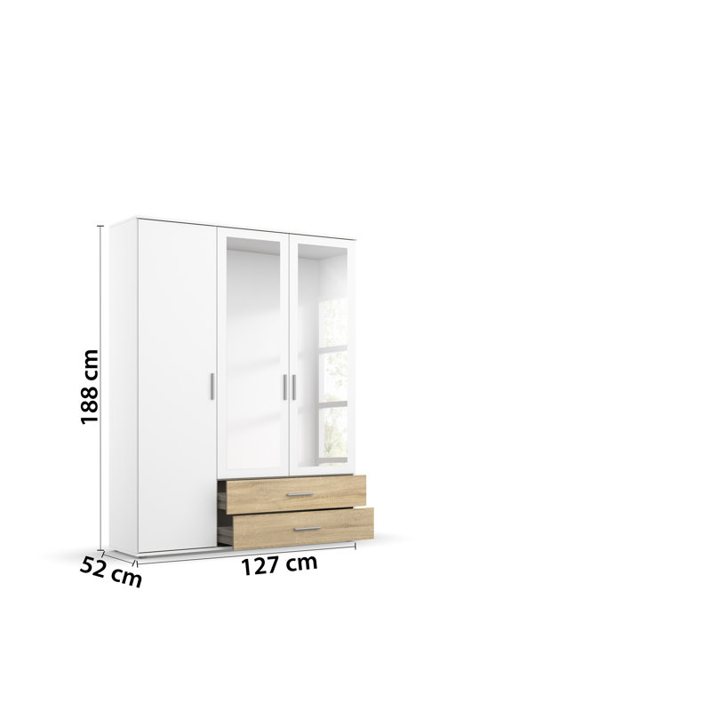 Rasant 3 Door Wardrobe, Alpine White/Sonoma Oak, Basic: 3 shelves, 1 clothes rail, 2 drawers