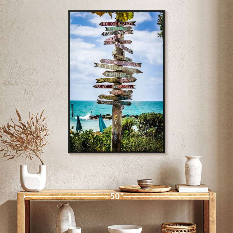 Key West Destination Signs, Floating Frame Black, 27" x 40"